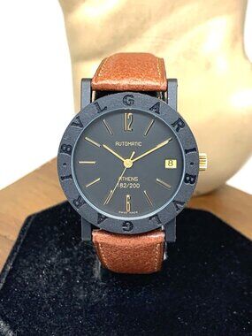 Bvlgari Watch Limited Edition Athens Swiss Automatic Black Brown Leather Strap